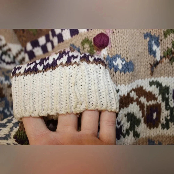 Women’s Vintage Knit Patterned Mockneck Cottagecore Neutral Toned Sweater Small - Picture 8 of 16